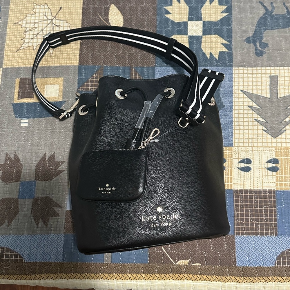 Kate Spade Black Shoulder Bag with Striped Strap